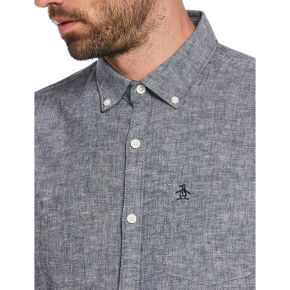 Penguin Linen Blend Shirt, Men's XXL, NWT, Dark Sapphire - Picture 3 of 8